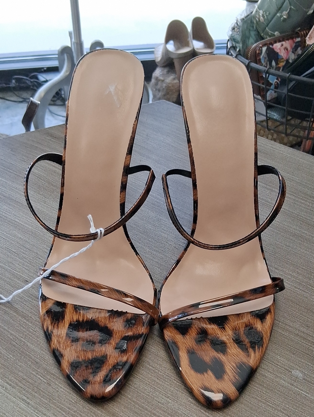 Leopard Print Strappy Pointed Toe Heels - Brown